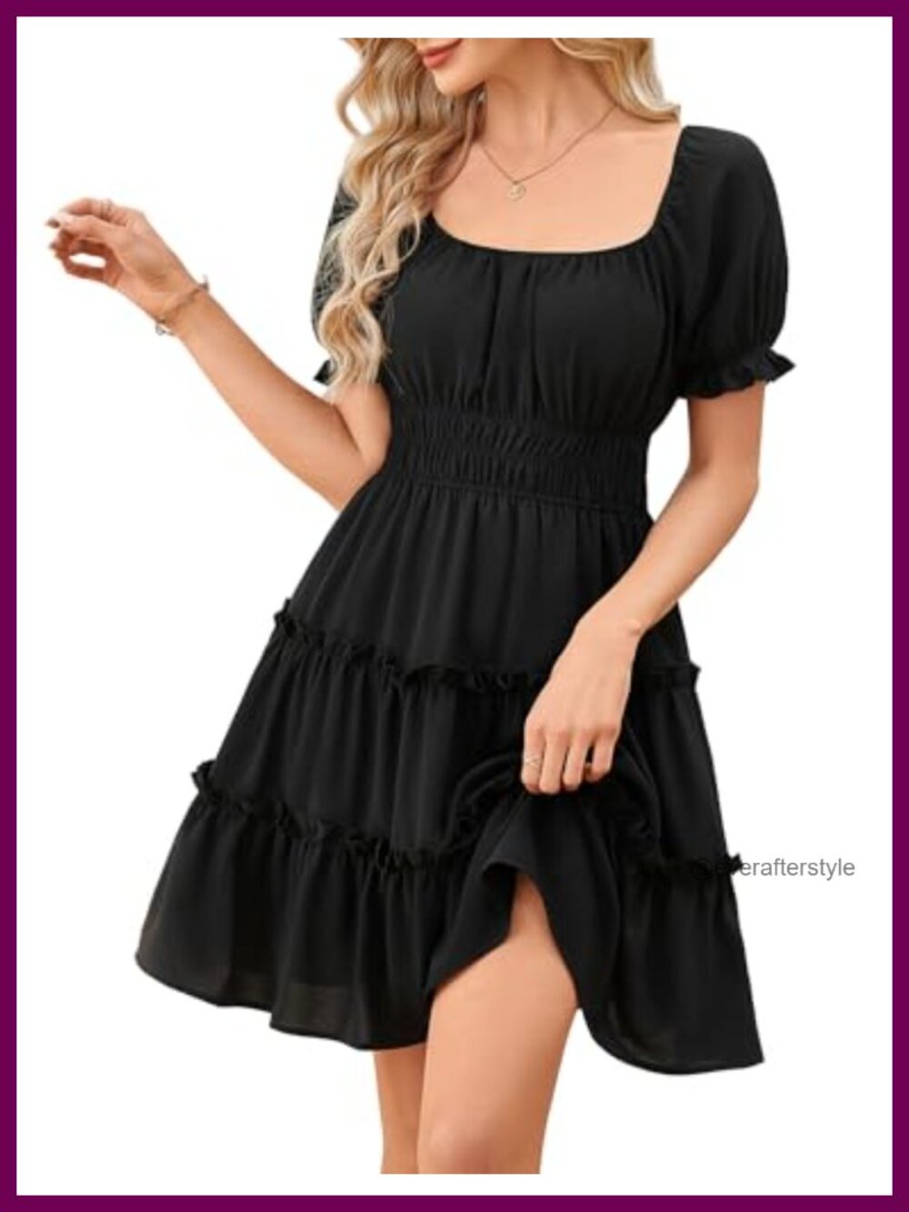 Square Neck Ruffle A-Line Mini Dress with Pockets